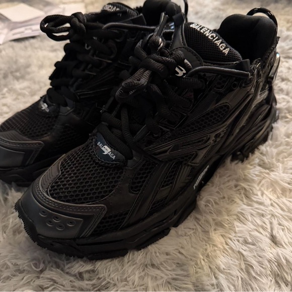 Balenciaga Black Layered Mesh & Rubber Sneakers - Picture 2 of 4